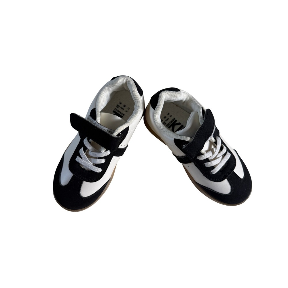 Cotton On Kids White Black Retro Sneakers Gum Sole US 11 EUR 28 Low Top Trainers